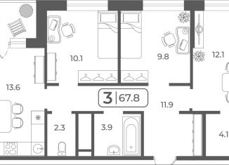 Продам 3-комнатную квартиру, 67.9 м2, Тюмень, ЖК Кватро