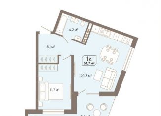 Продается однокомнатная квартира, 51.7 м2, Тюмень, Заполярная улица, 3к1