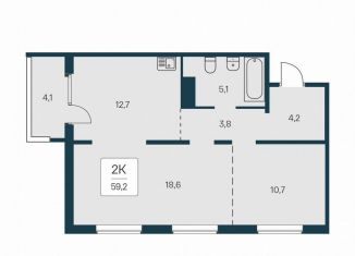 2-комнатная квартира на продажу, 59.2 м2, Новосибирск, Игарская улица, 6