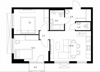 Продам двухкомнатную квартиру, 54.6 м2, Москва, ЮЗАО