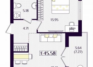 Продажа 1-комнатной квартиры, 45.6 м2, Гурьевск, Краковский бульвар, 16, ЖК Новая Резиденция