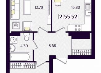 2-комнатная квартира на продажу, 55.5 м2, Гурьевск, Краковский бульвар, 16