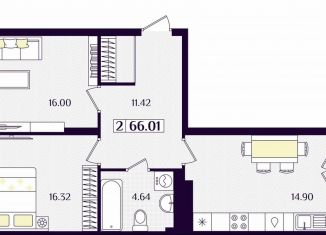 Продам 2-комнатную квартиру, 66 м2, Гурьевск, Краковский бульвар, 16, ЖК Новая Резиденция