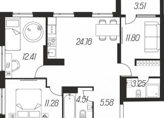 Продаю 3-комнатную квартиру, 77.1 м2, Тула