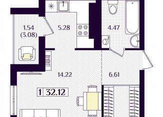 Однокомнатная квартира на продажу, 32.1 м2, Гурьевск, Краковский бульвар, 16, ЖК Новая Резиденция