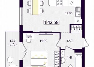 1-ком. квартира на продажу, 42.4 м2, Калининградская область, Краковский бульвар, 16