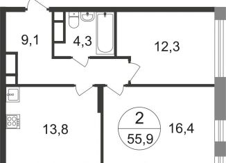 Продажа 2-комнатной квартиры, 55.9 м2, деревня Рассказовка, 2-я Боровская улица, 1