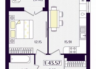 Продаю однокомнатную квартиру, 43.6 м2, Гурьевск, Краковский бульвар, 16, ЖК Новая Резиденция