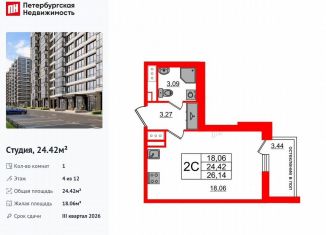 Продажа квартиры студии, 24.4 м2, Санкт-Петербург, Московский район, Кубинская улица, 78к2