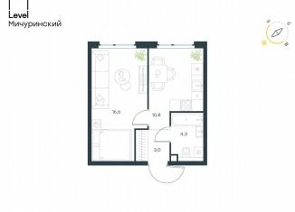 Однокомнатная квартира на продажу, 34.7 м2, Москва, метро Мичуринский проспект