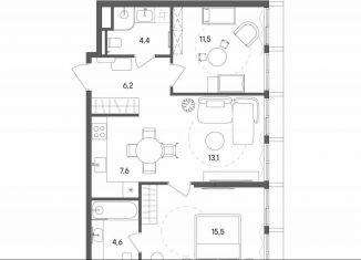 2-ком. квартира на продажу, 62.9 м2, Москва, улица Матросская Тишина, 1Ас71, метро Электрозаводская